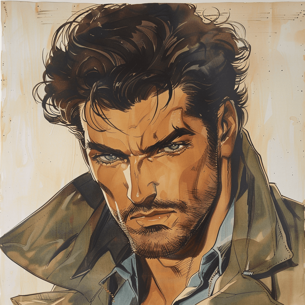 A 1989 turkish handsome man. Fully bearded. Full portrait. Anime art by yutaka minowa, yoshiaki kawajiri. 1989 --v 6. 0