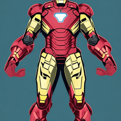 Produisez une illustration technique détaillée de l'armure d'iron man, présentant une conception en coupe qui révèle sa structure interne. L'armure doit être rendue avec un style élégant et futuriste dans des teintes rouge vif, or et métalliques. L'image doit inclure des plans d'ingénierie annotés, des schémas détaillés et des légendes, le tout sur un fond technique qui offre une vue complète de la conception de l'armure.