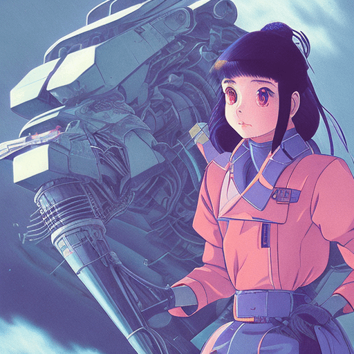 80s anime still, girl fixing a mech, retro fashion, muted retro colors, style of dragons heaven –ar 3:2