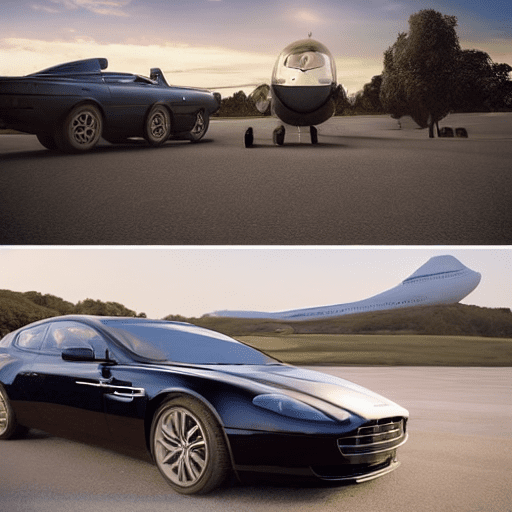 Create a photorealistic image featuring a james bond-like secret agent at an airport. The agent should be sharply dressed in a tailored suit, with an air of confidence and intrigue. Position him standing in the foreground, with his iconic aston martin in the background. Ensure the full runway is visible, stretching off into the distance under a sky transitioning from dusk to early night, with shades of orange, purple, and blue. Include details such as airport lights, distant planes taking off or landing, and the terminal building in the distance to create an immersive and dynamic airport atmosphere. The overall vibe should be sophisticated and mysterious, highlighting the agent's readiness for adventure. Use a 192 x 108 aspect ratio to capture the expansive scene and emphasize the agent's commanding presence at the airport.
