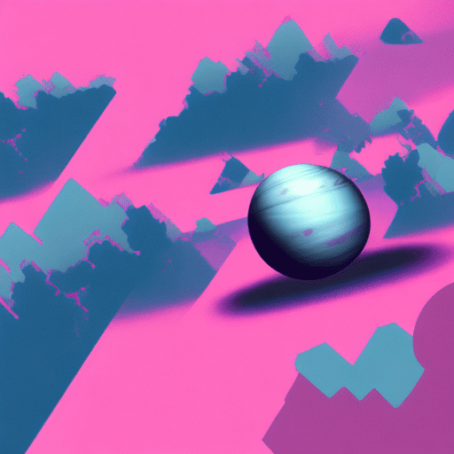 Minimalistic, three-body problem planets in cyberpunk vibrant pink and blue colors, space grey plain background