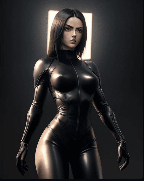 A beautiful athletic woman tomboy dressed in black matte leather, alita battle angel, studio background, golden ratio composition, , dramatic cinematic lighting, ar 2:3 q 3 v 5