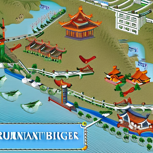 A city map for a dungeons & dragons campaign of an ancient chinese capital located on the east coast of china with a river running through the city and multiple bridges crossing the river, docks on the shore an along the river, an imperial palace, markets, a university, walls surrounding the city with gates and ancient chinese temples located within the city.