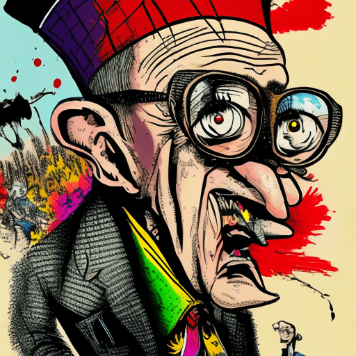Sophisticated propaganda done in cartoonist style of ralph steadman intricate high detail high definition colourful matte background, 8k, caricature, epic semi realism