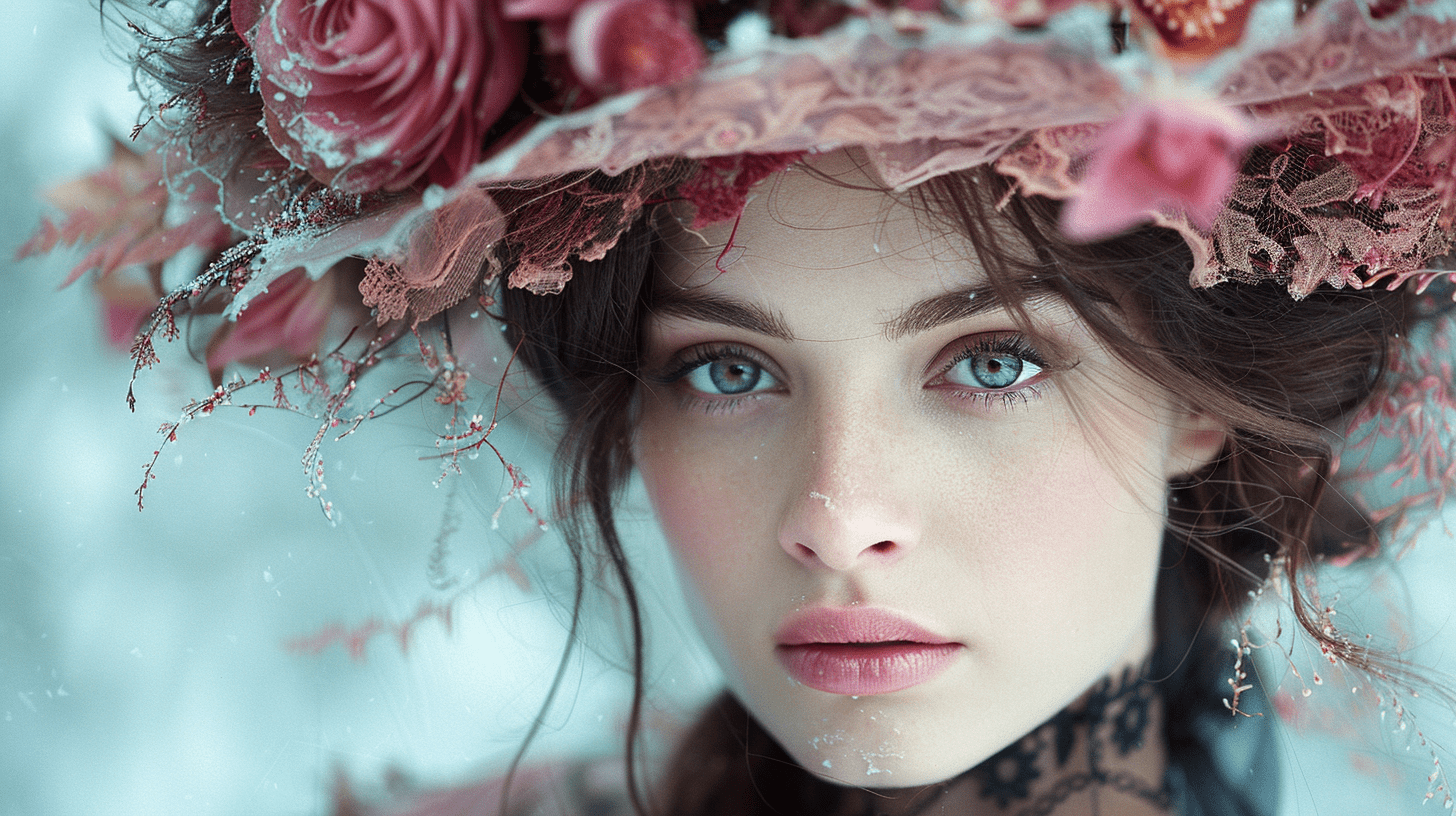 Avant-garde, ethereal beauty, bohemian, distopian, chic, feminine, powerful woman, aged in her thirties, just being cool --ar 16:9 --stylize 750