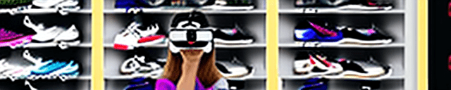 A woman looking at sneakers in vr in an online ecomerse store