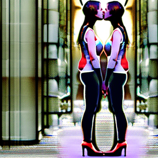 Create a high resolution image of two females who are kissing each other