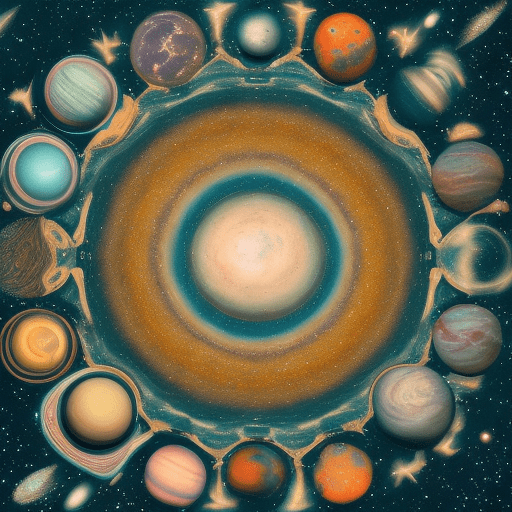 Pictures of a beautiful universe full of stars, galaxies, and colorful planets , wes anderson style