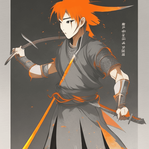 Asian-styled illustration of a man holding a sword, in the style of anime-inspired character designs, opacity and translucency, gutai group, queencore, charming realism, gray and amber, 1st version --ar 73:110 --stylize 750 --v 6