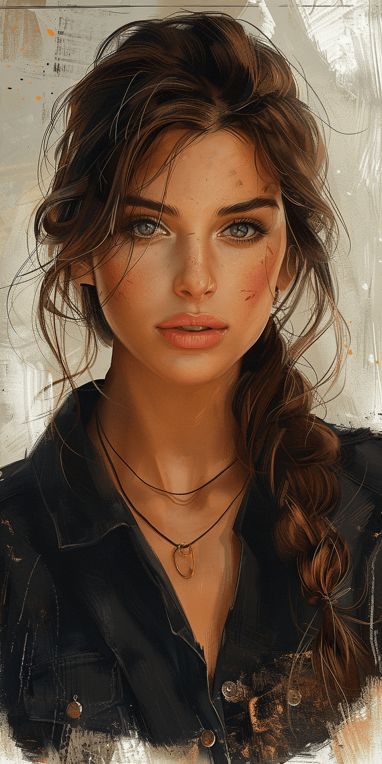Illustration of a young woman, in the style of concept art --ar 1:2 --stylize 750