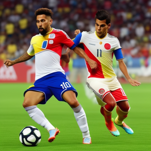 “imagina una imagen que comunique el partido perú vs colombia, colocando las banderas de cada país. Además añadir información complementaria: 5 de setiembre 2024 a las 15:00 hrs míralo en vivo en la web de movistar. El fondo a utilizar debe ser blanquirrojo. El estilo de la imagen debe evocar el realismo mágico, con una paleta de colores que resalte los colores de la bandera peruana, creando una atmósfera de ensueño al mundial de fútbol 2026. ”