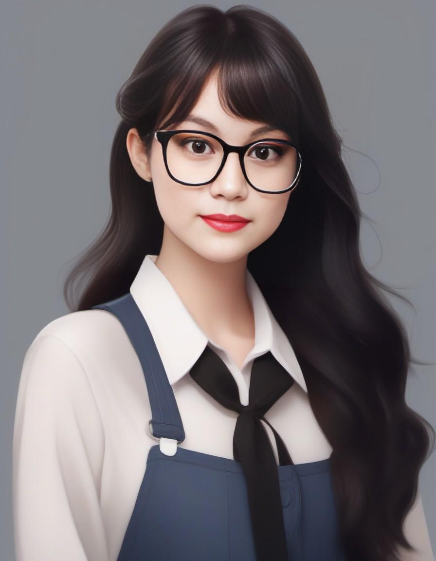 A realistic photo of a [very pretty 26 year old woman] , with [long, wavy, dark hair] , looks like [dakota johnson] and [felicity jones] , wearing [thick nerd glasses] , light makeup, looking [innocent, cute, flushed] , [light] skin --ar 9:16 --stylize 750 --v 6