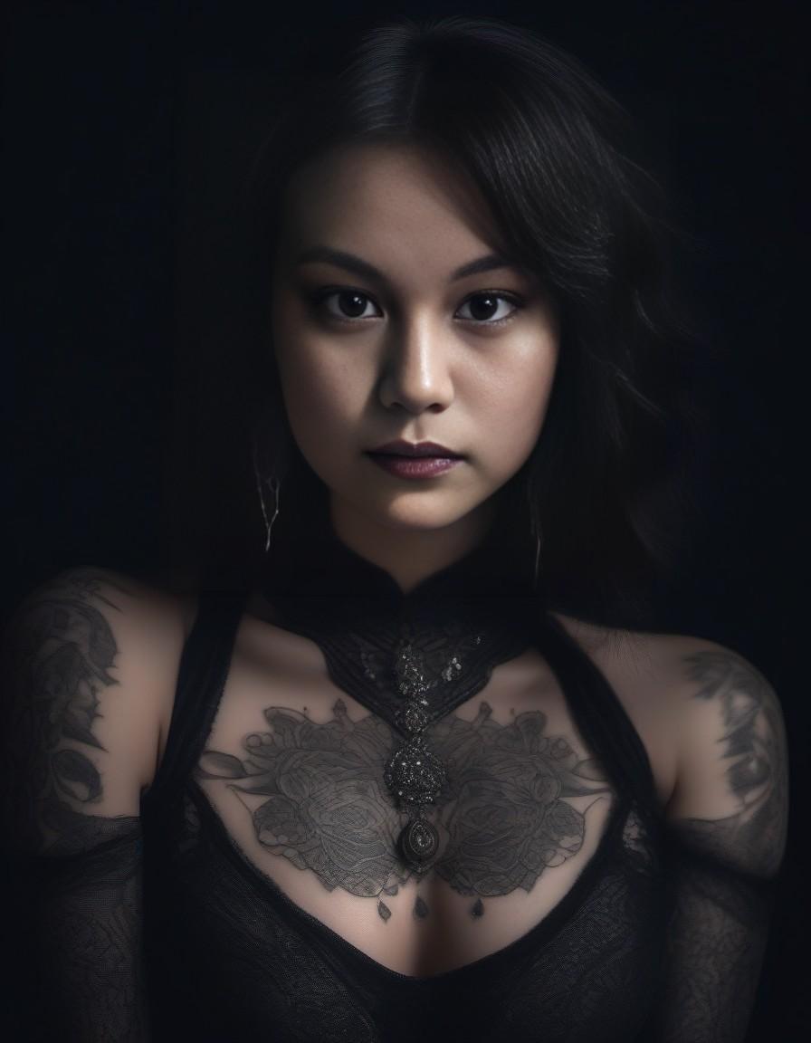 8k uhd, dslr, masterpiece, high quality, (raw photo, best quality) , (realistic, photo-realistic:1. 3) , ultra-detailed, extremely delicate and beautiful, amazing, finely detail, highres, (best illustration) , intricate, a goth and grotesque female contortionist in a dark macabre circus show, thick thighs, chest tattoo, horror, dark, intricate design and details, dramatic lighting, photorealistic, cinematic, 8k,