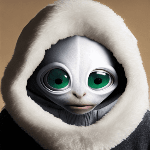 An image of an alien, a small, white, and furry creature with a big head and large eyes. It is wearing a winter white hooded jacket, which adds to its unique appearance. The alien's head is positioned in the center of the image, and it appears to be looking directly at the viewer. The overall impression is that of a cute and friendly creature, possibly from a distant planet or a fictional world. Controlnet_mode:canny juggernautxl_v5, sdxl-1. 0. 0. 9. Safetensors, seargesdxl4. 1-llama2 prompt generator)