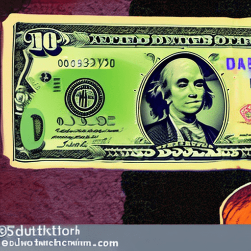 A baby swimming underwater chasing a dollar bill on a fish hook, using a grunge paint style