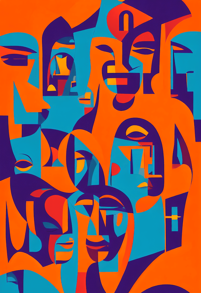 Female face, in the style of afrofuturism, george callaghan, engineering/construction and design, poster art, depictions of urban life, dark cyan and orange, 32k uhd --ar 1:2 --stylize 750 --v 6