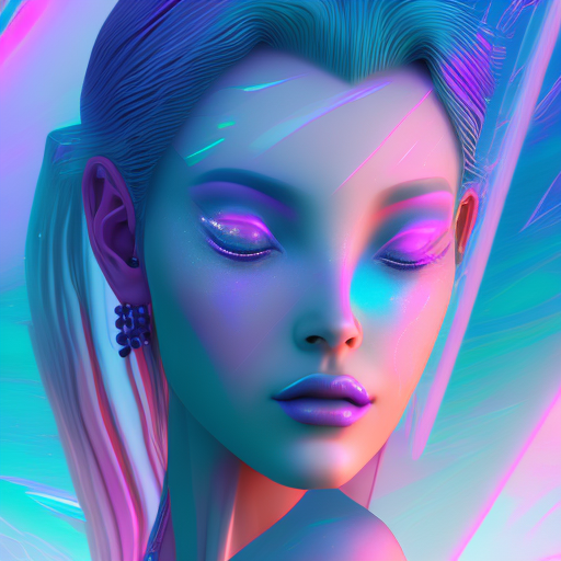 In a dreamy digital painting reminiscent of vaporwave aesthetics, an ethereal digital avatar emerges with sleek lines and vibrant colors. The image, crafted with meticulous attention to detail, showcases a futuristic and chic persona. The avatar’s crystalline body shimmers with soft pastel hues, reflecting a mesmerizing blend of pinks, purples, and blues. Delicate virtual vines intertwine seamlessly with its pixelated form, symbolizing its connection to the digital realm. The avatar’s eyes are adorned with hypnotic, iridescent digital filters, giving off a mesmerizing glow that draws viewers deeper into its virtual dimension. This stunning and high-quality image encapsulates the synergy between art and technology, serving as a captivating embodiment of the vaporwave-inspired digital era.