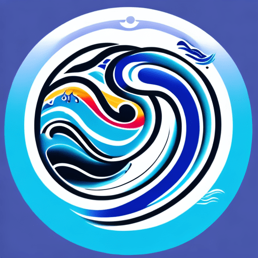 Company logo for"wild waves" that represents music and energy, evoke a sense of movement and positivity, bold and vibrant text, musical symbols, deep blues, light blues, whites, waves