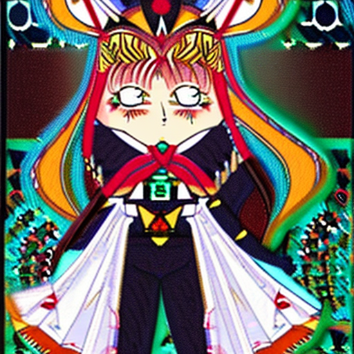 Sailor moon as an aztec warrior princess, covered in rubies and emeralds, wearing a white blouse with red and blue lines, next to her a black rabbit with red eyes that seems to jump towards the screen, by naoko takeuchi, anime style, colorful, focus sharp, high resolution
