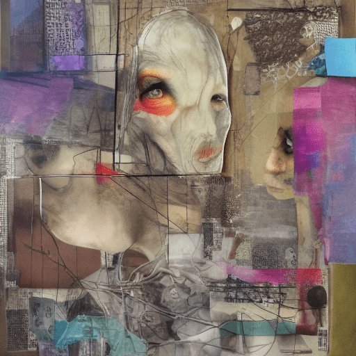 Surprise me with an intriguing, concept art; non human, emotional, empathetic creation, mixed media, collage, unique organic style and subject matter