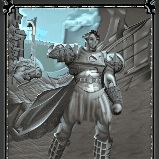 In an epic fantasy landscape, an imposing and powerful dark knight stands in a fighting stance, ready for battle. His rugged armor reflects the soft light emanating from a ruined castle in the background, highlighting his powerful physique and intimidating presence. The warrior holds his sword firmly, ready to face any challenge without relying on magic, showing his strength and skill in combat. The surrounding scenery is breathtaking, with ancient and mysterious trees, intertwined roots, and ruins of a glorious past. The atmosphere is one of shared mystery and grandeur, with the moon casting a soft light over the scene, creating shadows that dance around the dark knight. In the background, the game's logo is slightly blurred, subtly standing out in the balanced composition of the image. Every detail of the scene, from the texture of the armor to the details of the castle ruins, is represented with incredible, vibrant, cinematic, 3d render