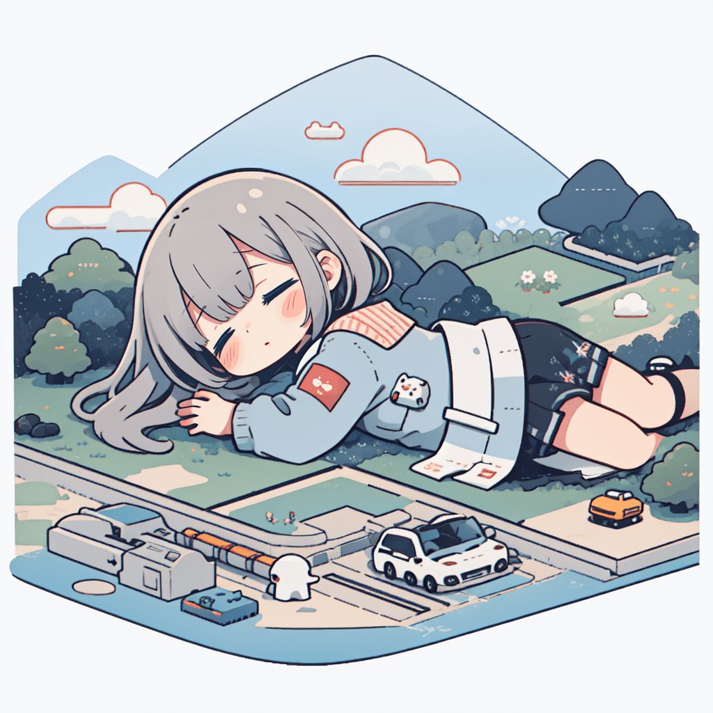 Best quality, (solo,chibi:1. 2) , lying on back, sleeping, (landscape isometric:1. 1) ,