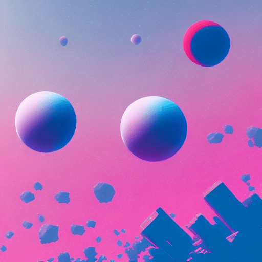 Minimalistic, three-body problem planets, cyberpunk vibrant pink and blue colors, no background