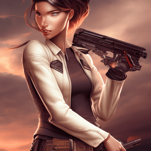 An image of an animation character holding a gun, in the style of womancore, comic art, realistic oil paintings, xbox 360 graphics, exotic realism, white and brown, bold manga lines --ar 71:128 --stylize 750 --v 6