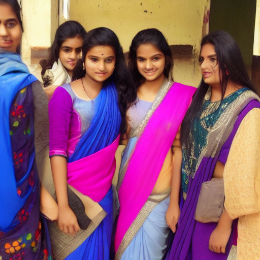 A beautiful girl wearing a saree in the school with her friends