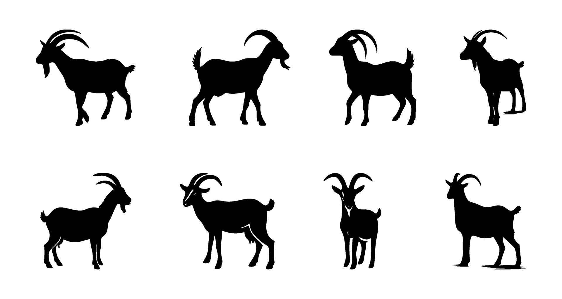 Set-of-goat-silhouettes-on-isolated-background-free-vector