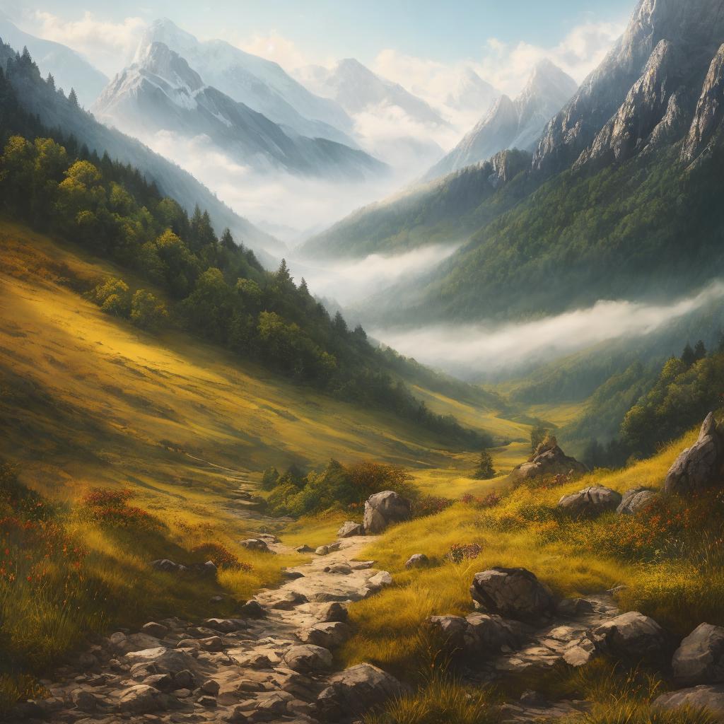 "mountain landscape, serene ambiance, by @ai_generated