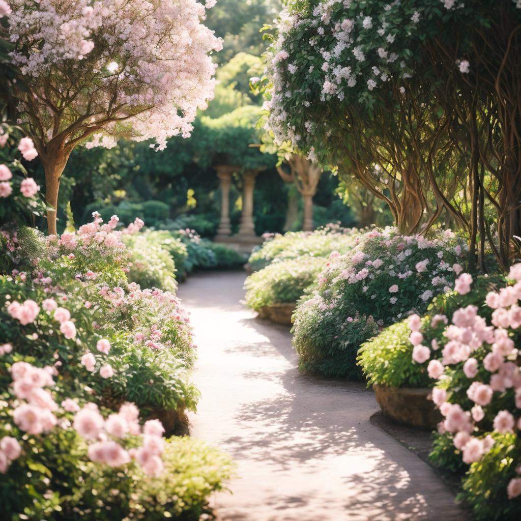 "botanical garden, delicate flowers, by @ai_generated