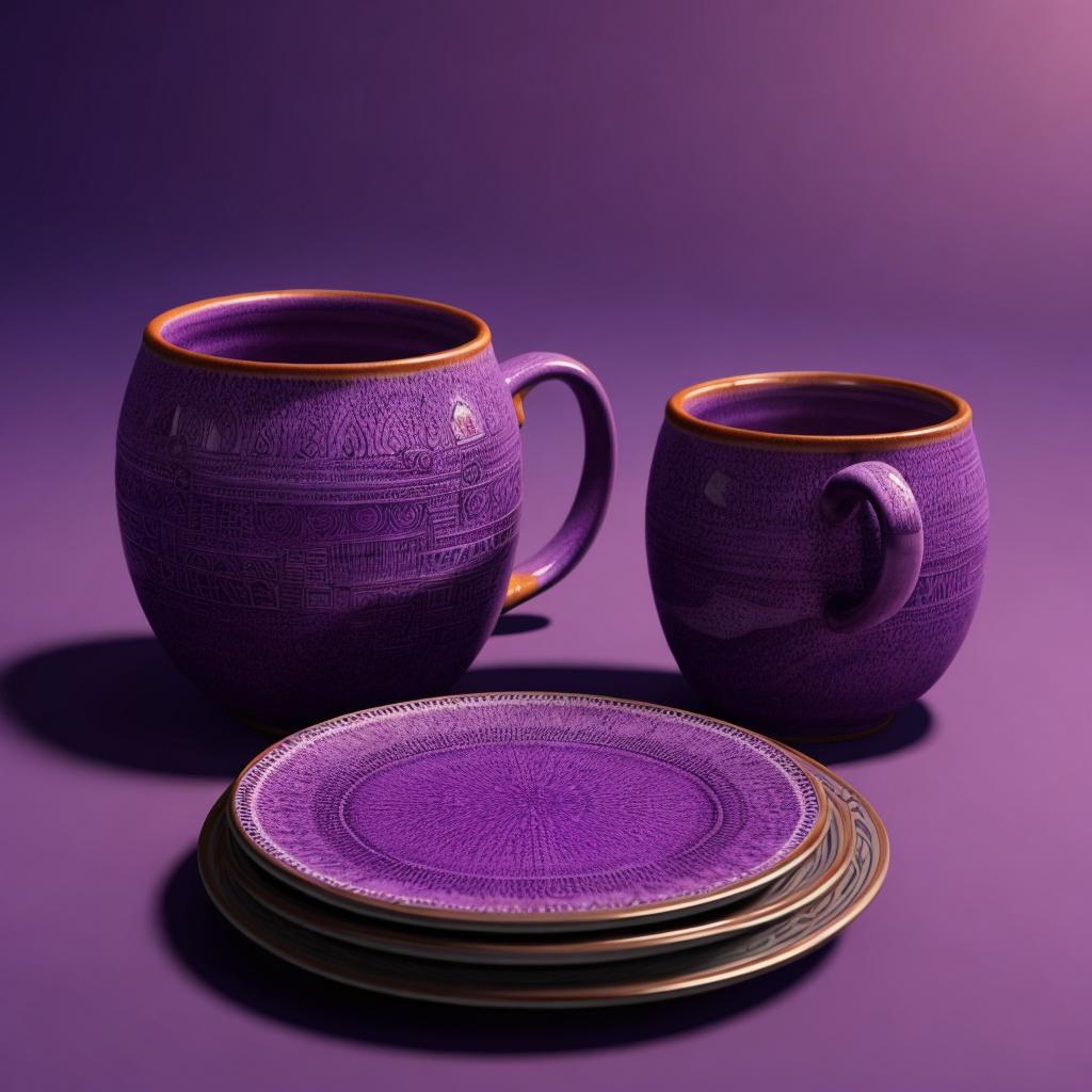 Purple background, pottery (plates by @ai_generated