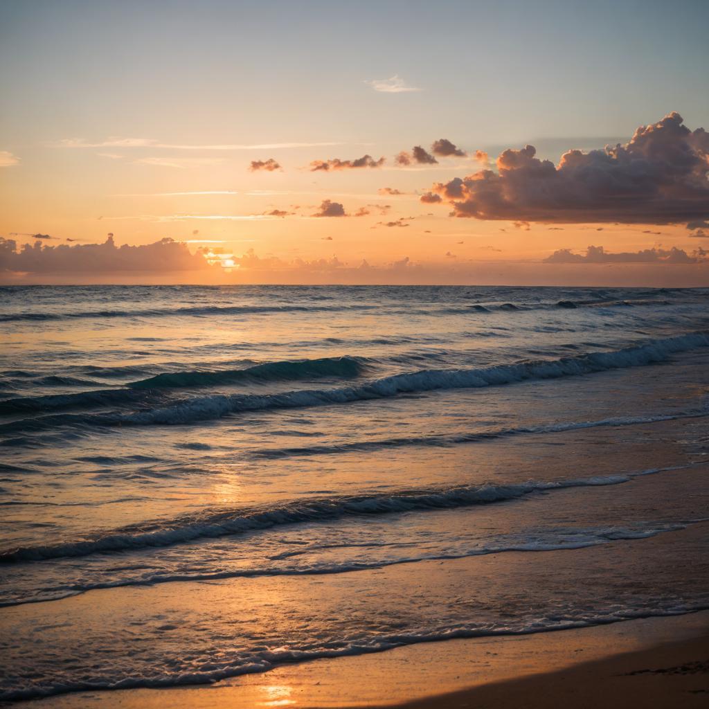 Spiaggia al tramonto by by @ai_generated