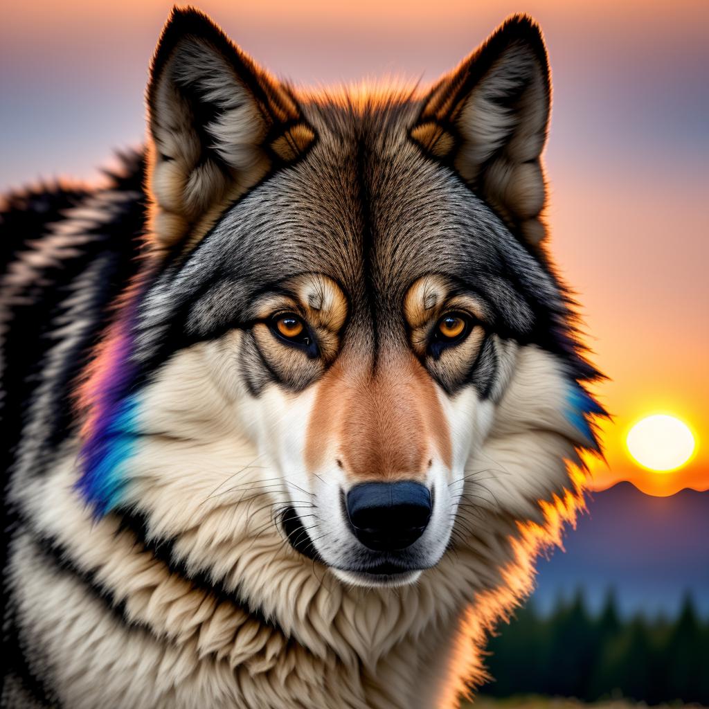Timber wolf portrait, colourful by @ai_generated