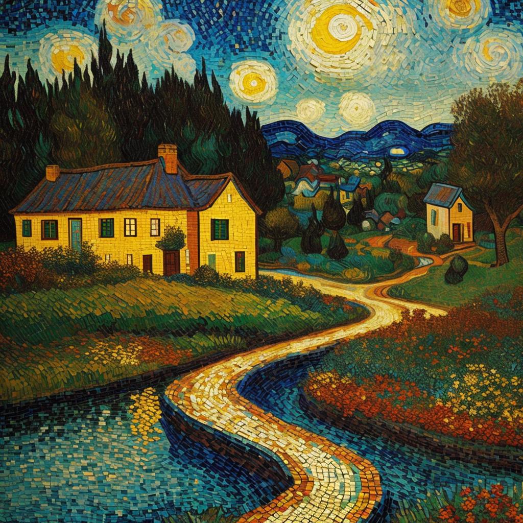 馬賽克近看仙境般的島國 impressionism,oil painting,van gogh by @ai_generated
