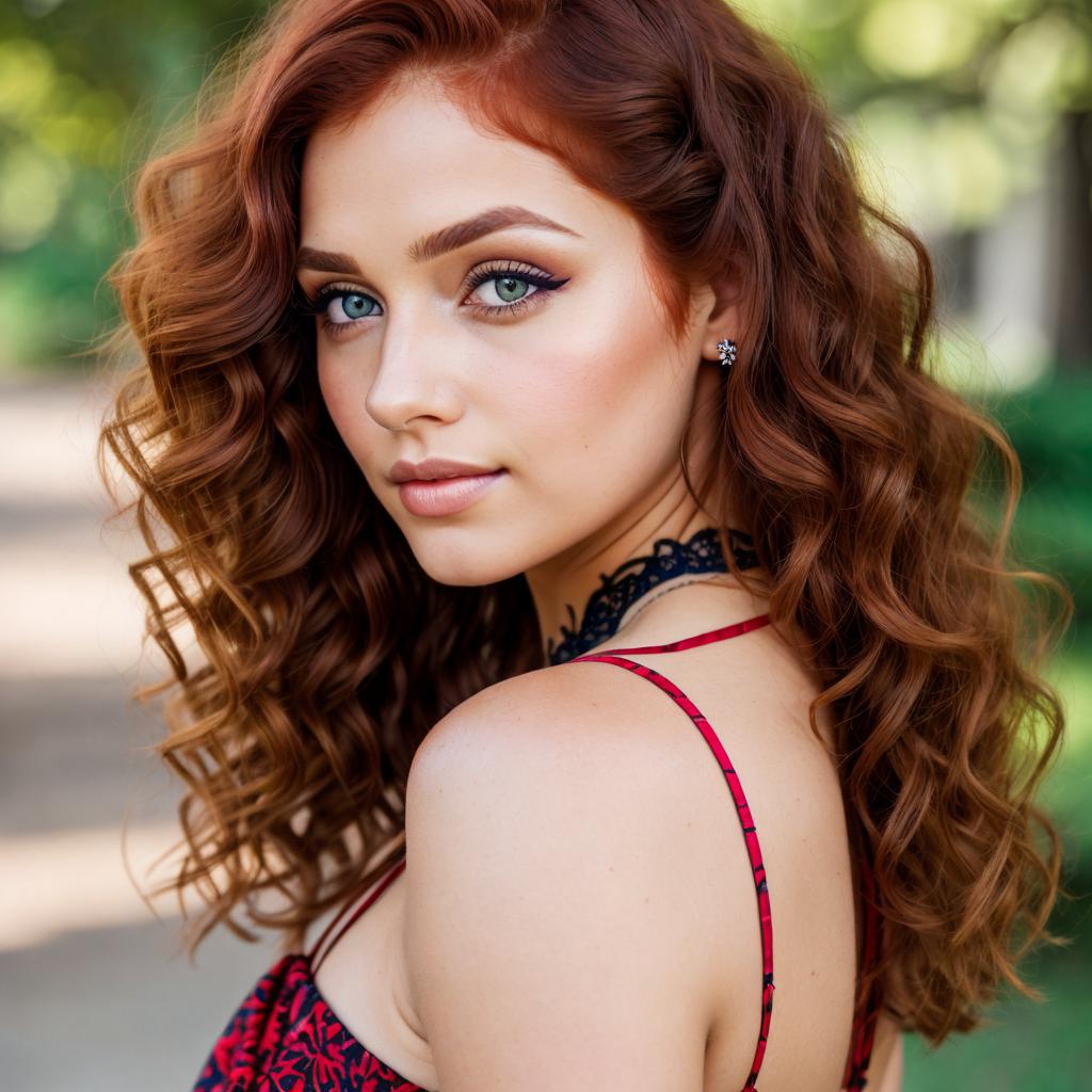 Auburn-red shoulder length curly by @ai_generated