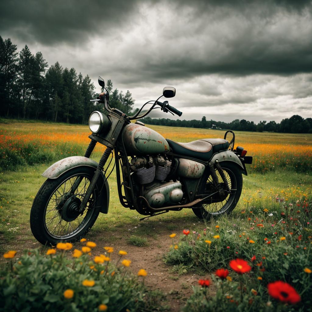 Close-up,beautiful field,lots of colorful,wildflowers,grey by @ai_generated