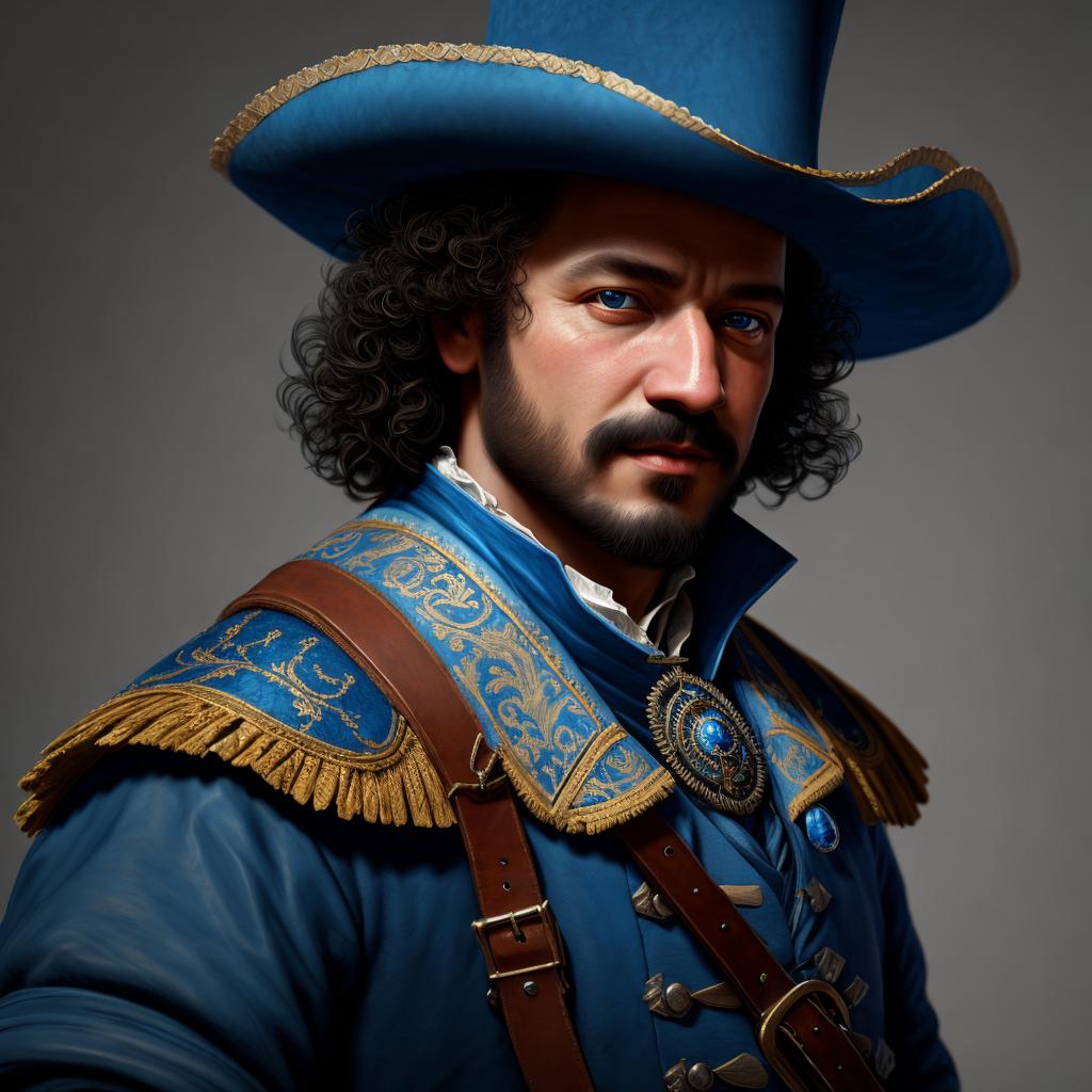 Mosqueteiro azul rembrandt,baroque,artstation,8k by by @ai_generated