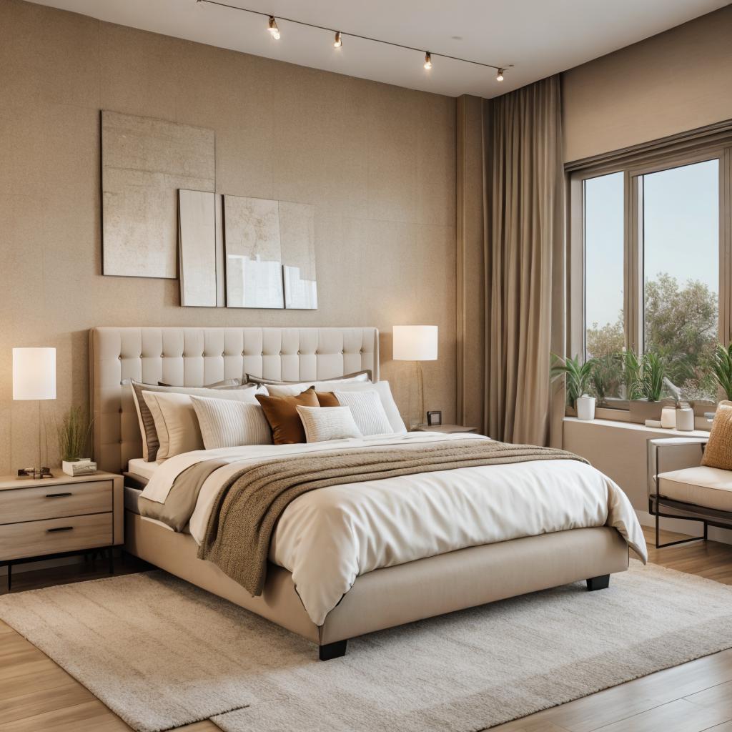 Modernes schlafzimmer in sandfarben by @ai_generated