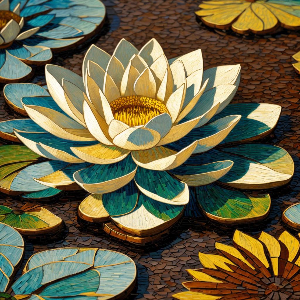 馬賽克近看白色蓮花 impressionism,oil painting,van gogh by @ai_generated