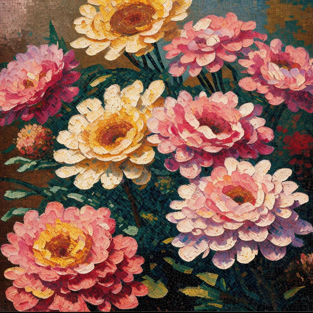 馬賽克近看粉紅色菡萏 impressionism,oil painting,van gogh by @ai_generated