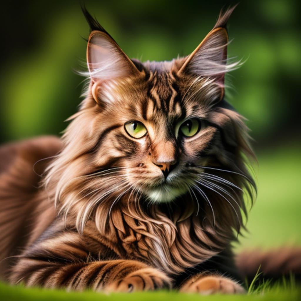 Brown mainecoon cat nature by @ai_generated