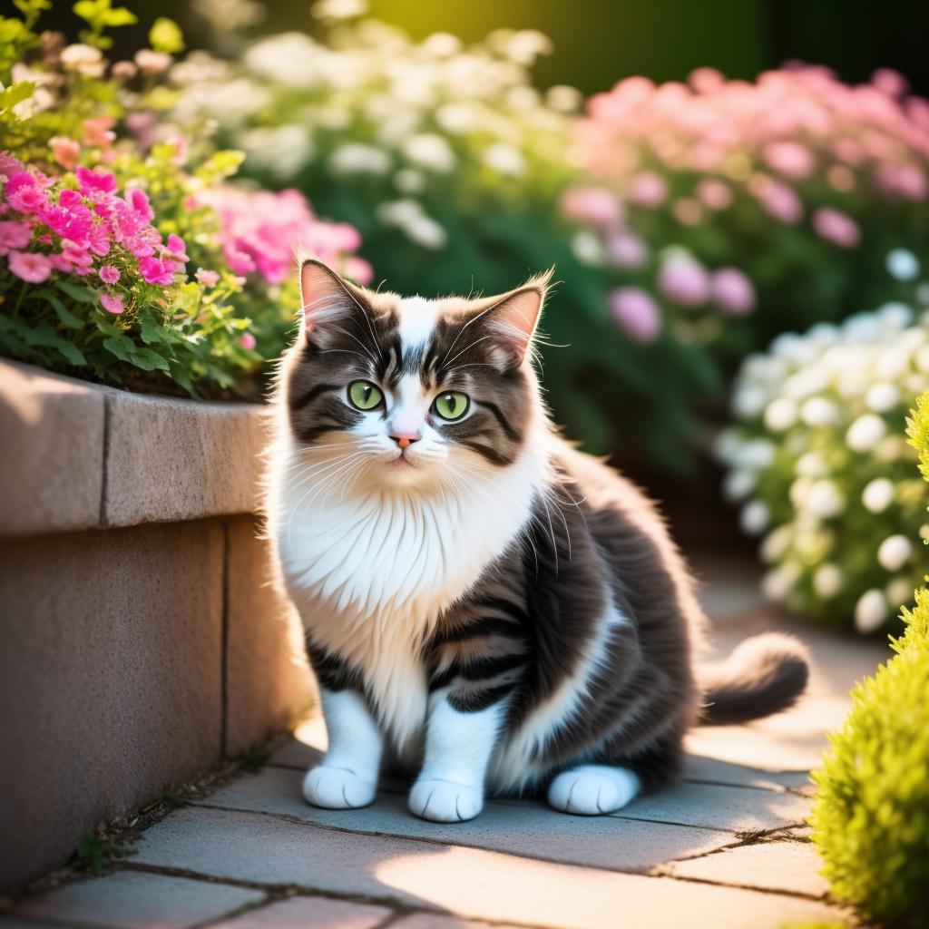 Cute cat,colorful garden,soft lighting,pastel by @ai_generated