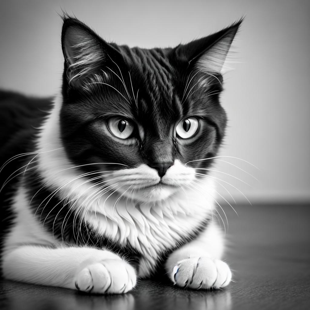 Cat black and white by @ai_generated