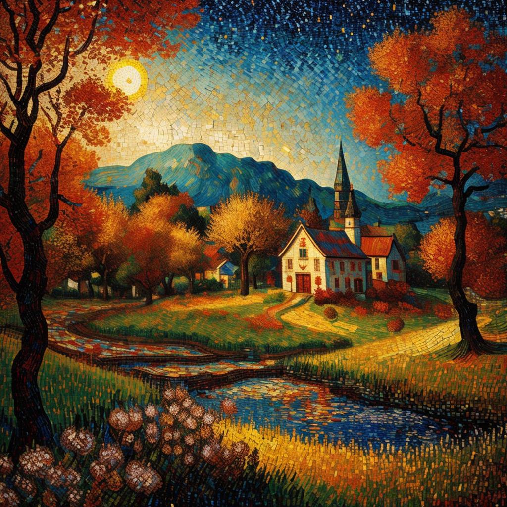 馬賽克帶著具有仙境般的cherry impressionism,oil painting,van gogh by @ai_generated