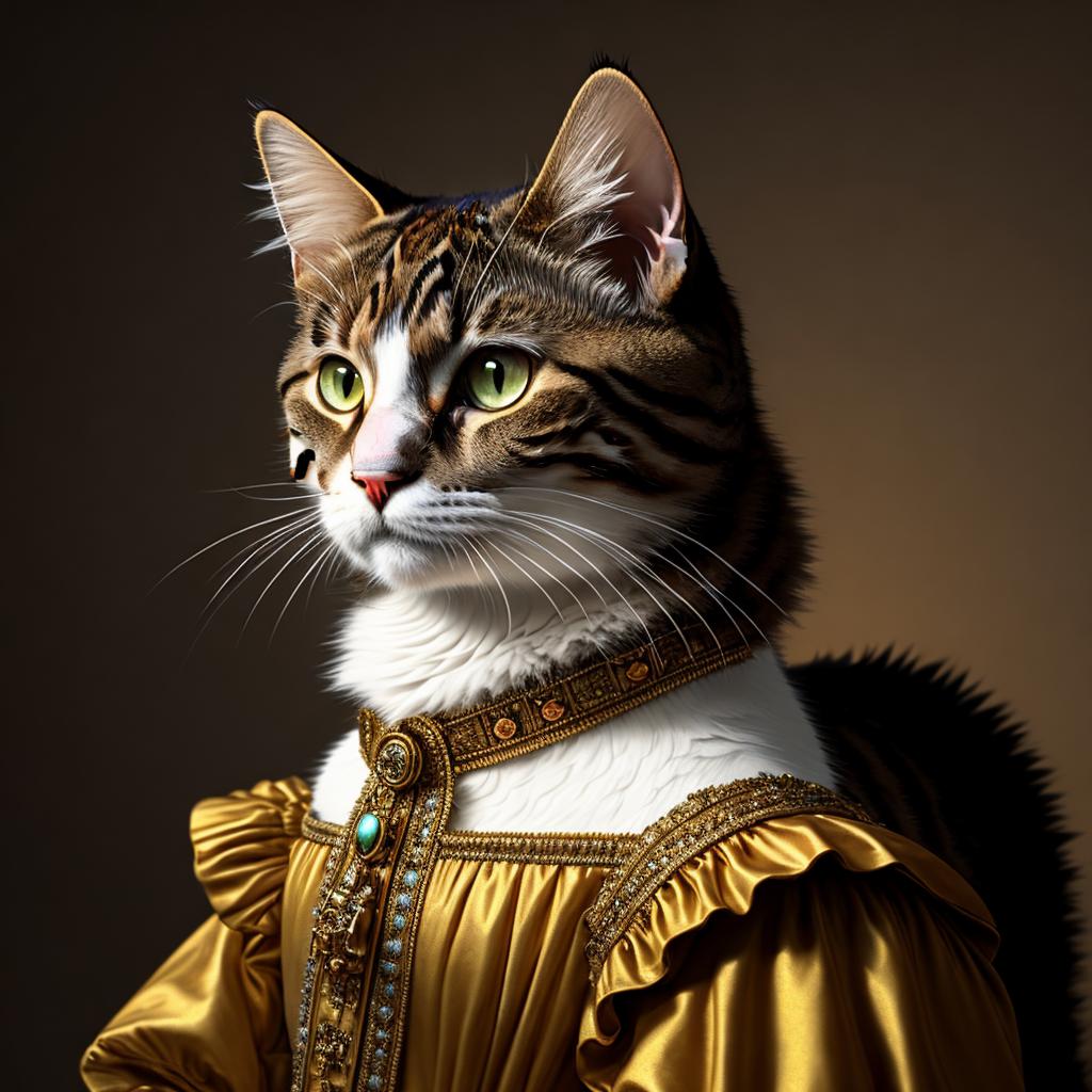 Cat queen portrait rembrandt,baroque,artstation,8k by @ai_generated