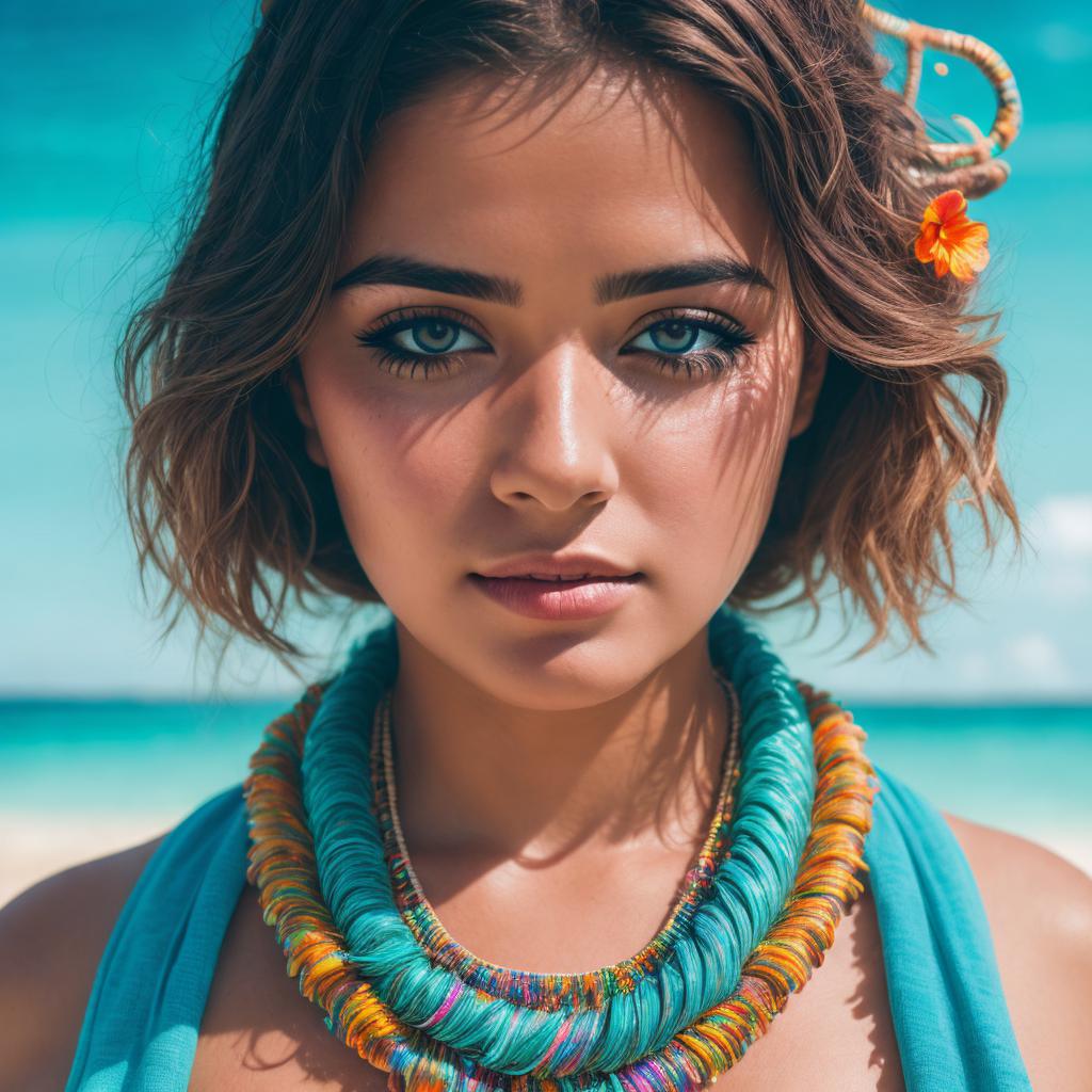 Playa paradisiaca portrait photography,realistic by @ai_generated