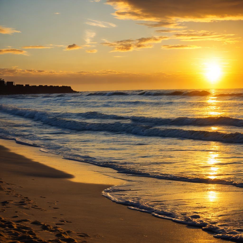Pantai golden sunset by by @ai_generated