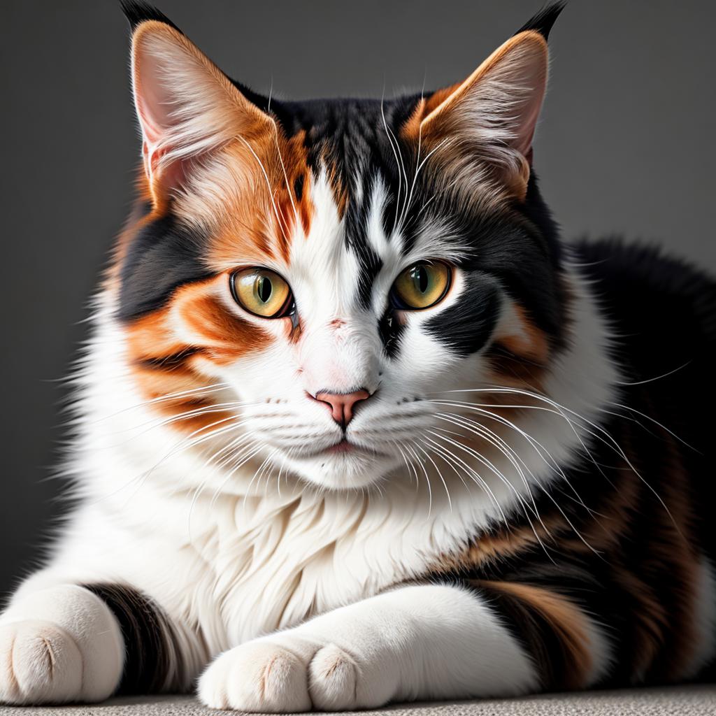 Calico cat hyperrealism,realistic lighting,highly by @ai_generated